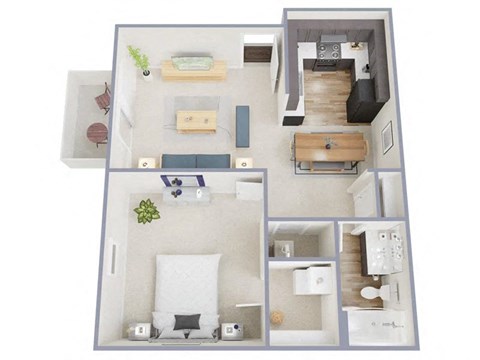Floor plan for 1 bed, 1 bath, 670 sqft